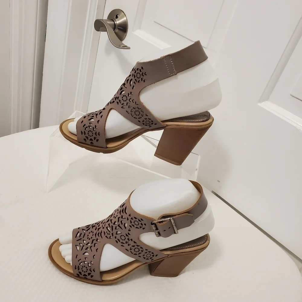 Barbara Barbieri Slingback Cutout Leather Peep Toe Heels Size 6 boho